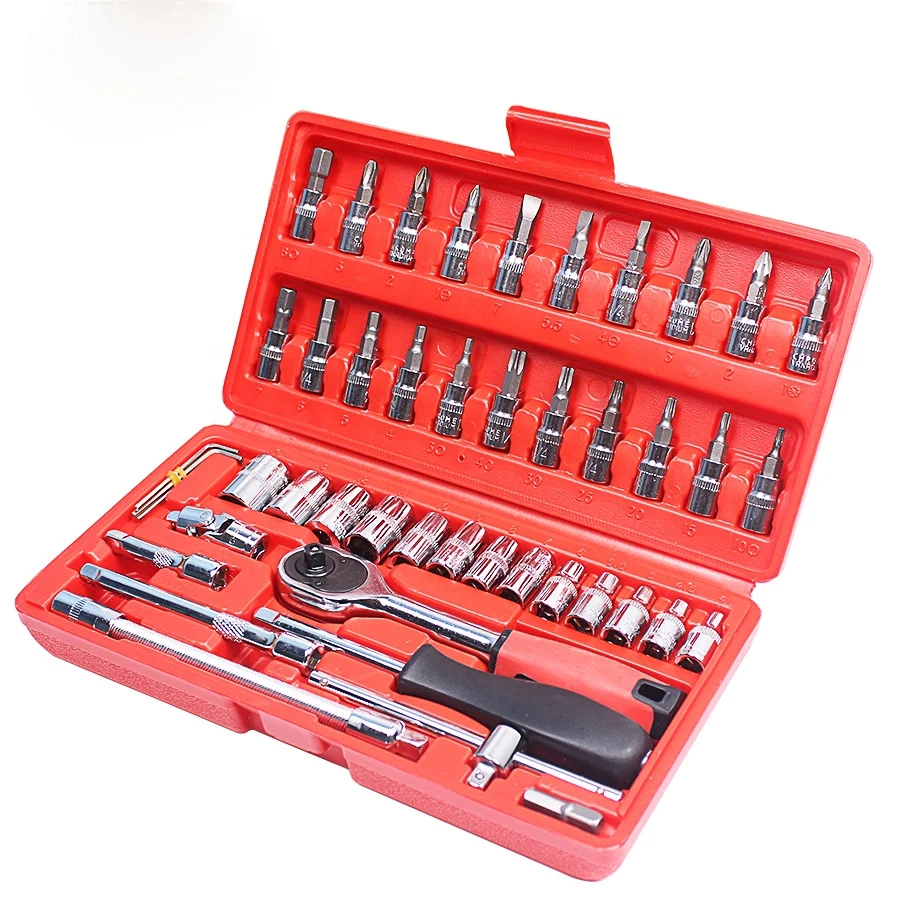 
46pcs 1/4-Inch Socket Set Car Repair Tool Ratchet Torque Wrench Combo Tools Kit Auto Repairing Tool Set 