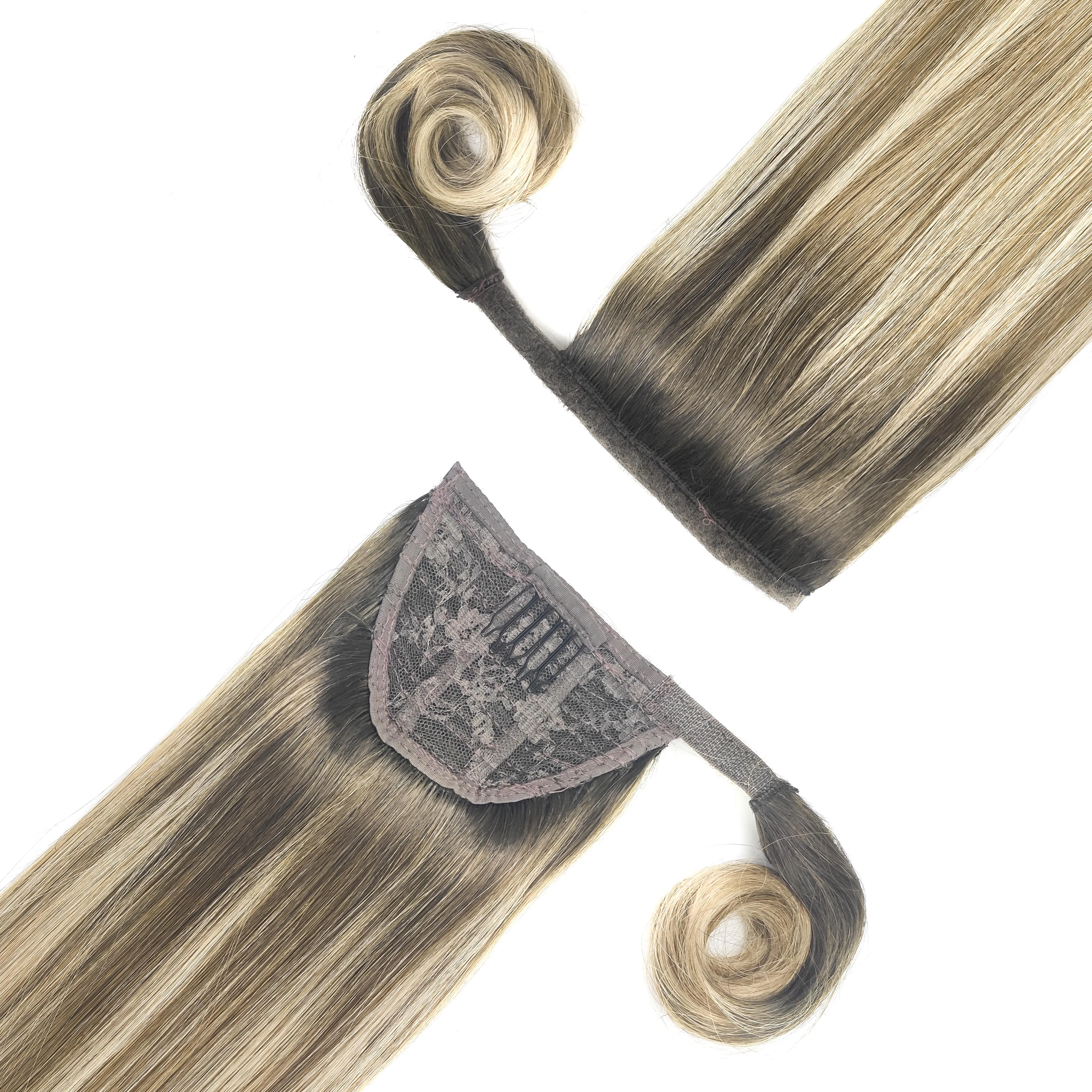 Remy Human Hair Extension Natural Human Hair Straight Blonde Ponytail Long Clip Ponytail