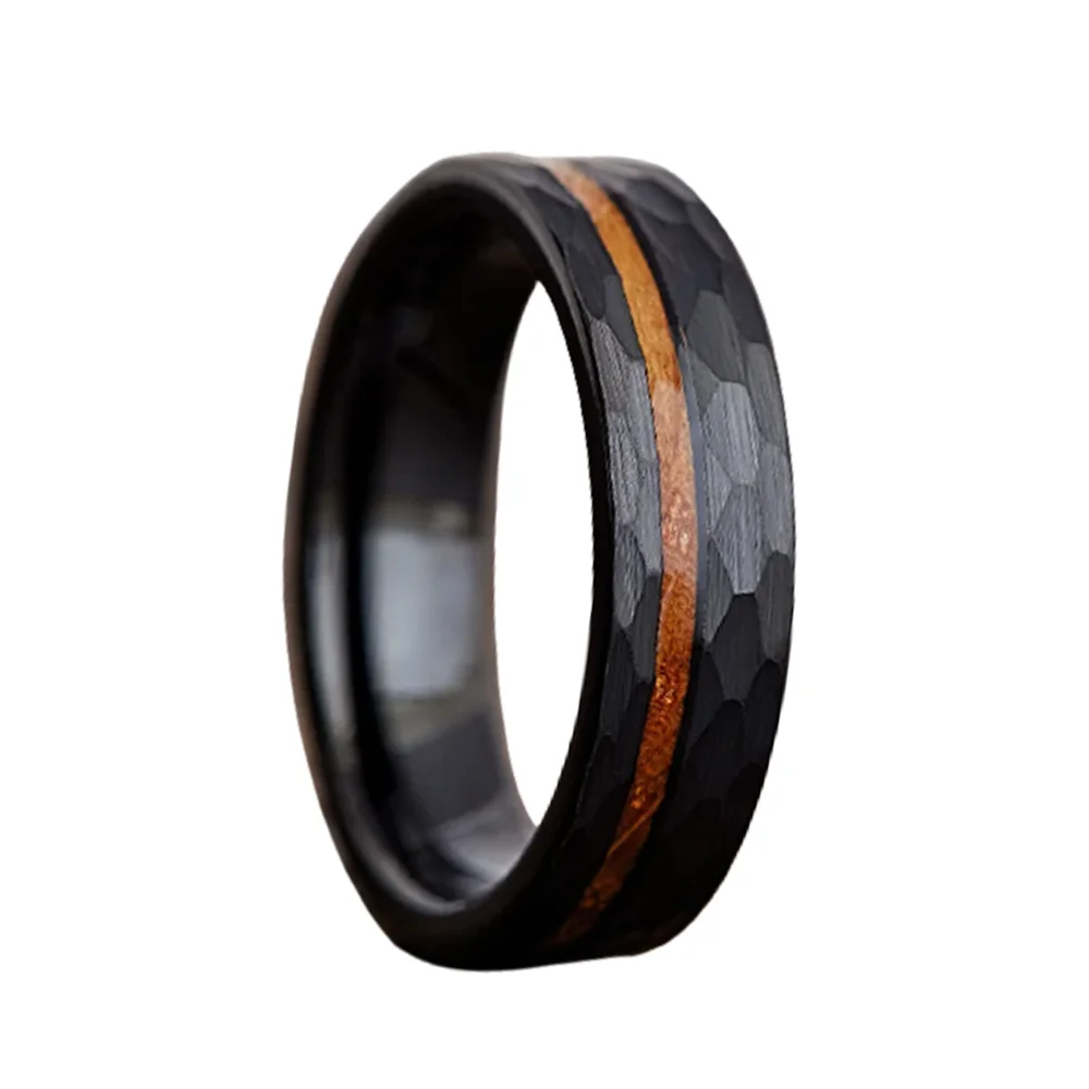 8 mm Tungsten Steel wood gymnastics rings black plated men ring inlay walnut wood wedding band