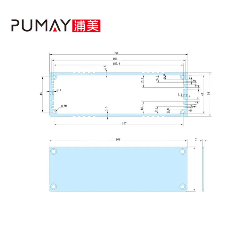 pumay anodized custom 168*54-200 mm aluminium frame profile with good quality enclosure