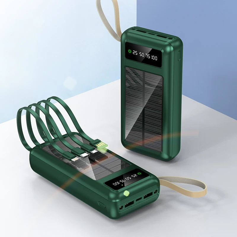 solar energy power powerbank 20000mah power bank oem logo with own cables Camping outdoor power bank with factory price