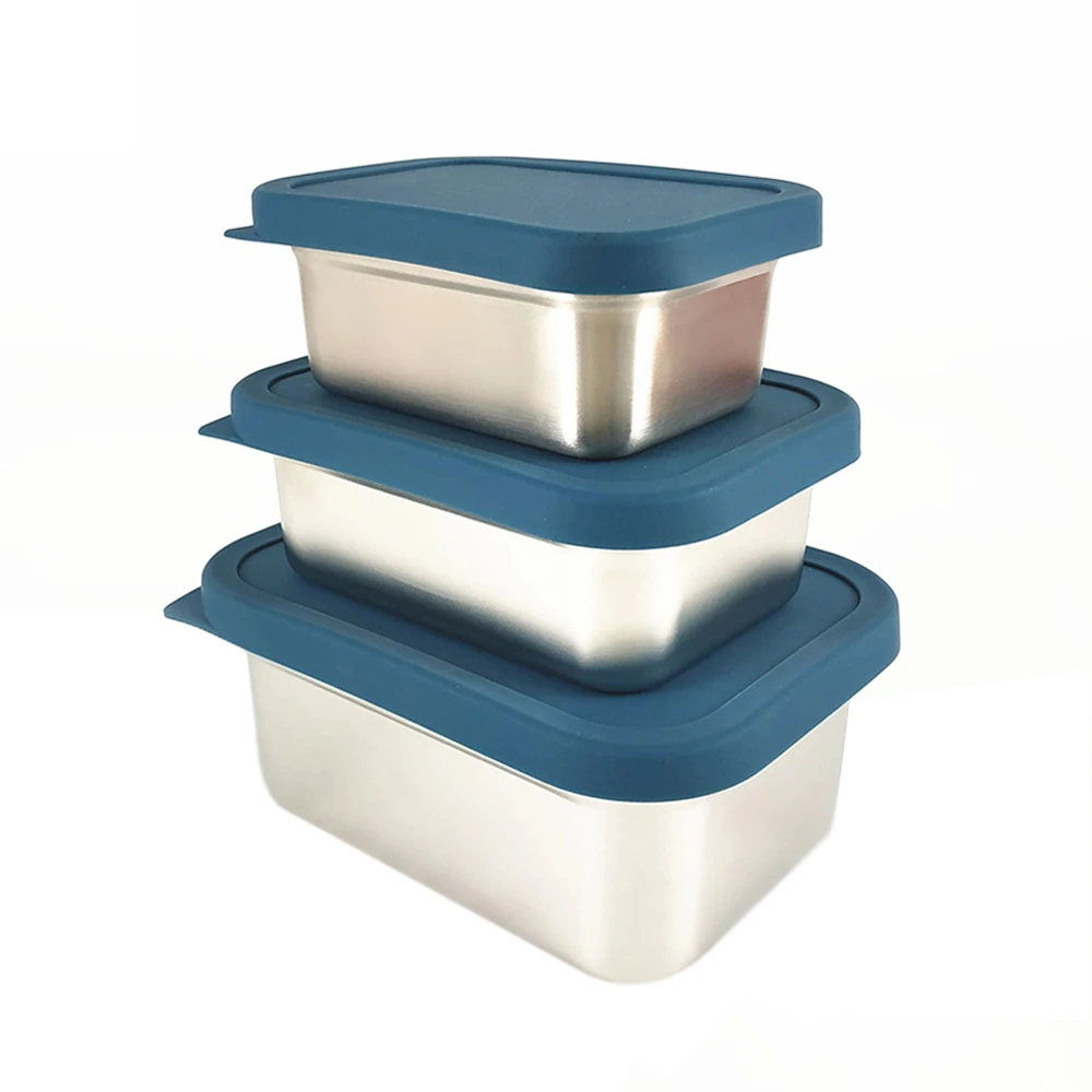 LIHONG Custom Logo Stainless Steel Lunch Box Metal Food Storage Container Boxes With Silicone Lid Lunch Box For Kids