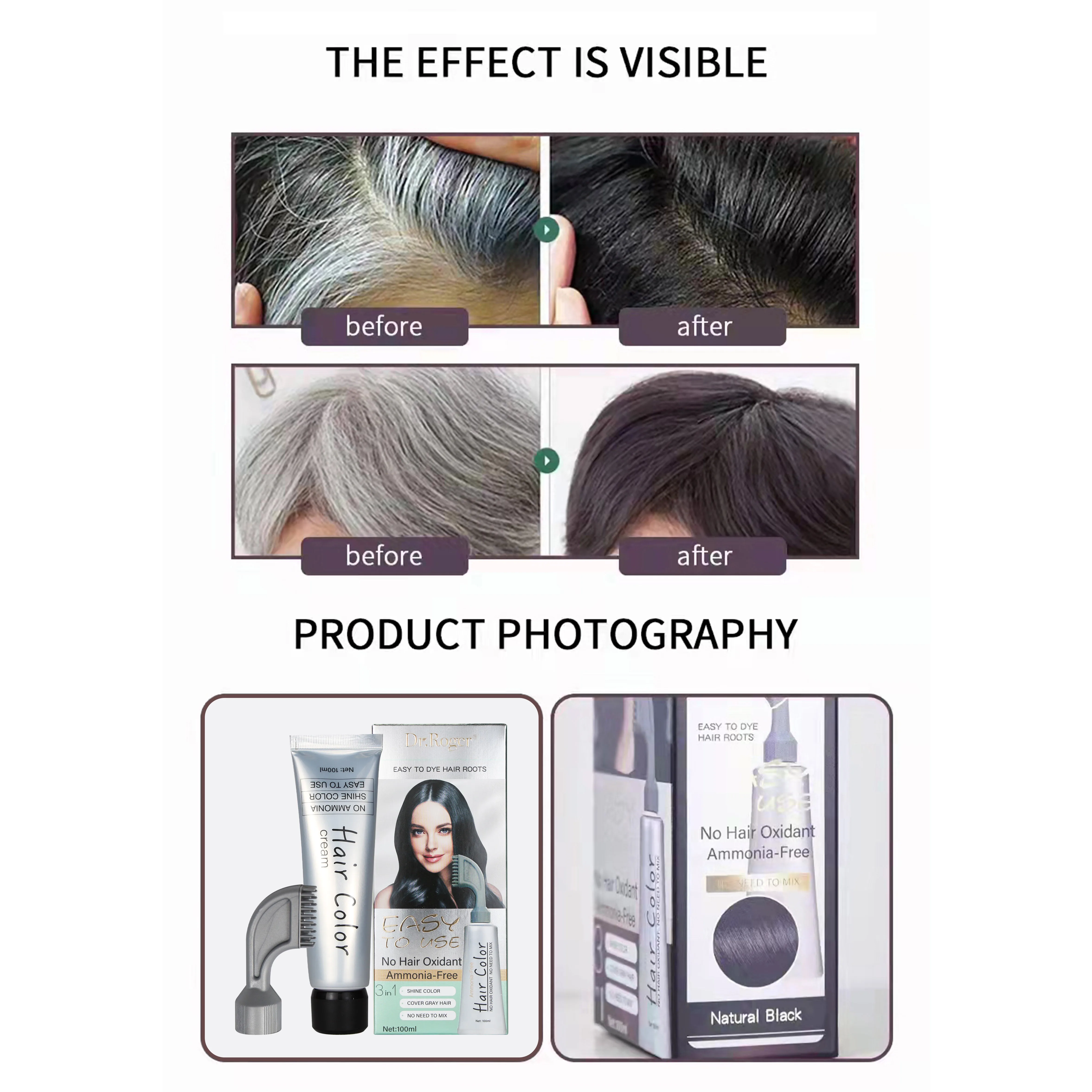 New Arrival Hair Care Comb Magic White Hair Dye Wholesale Magic Black Hair Color Dye with Comb