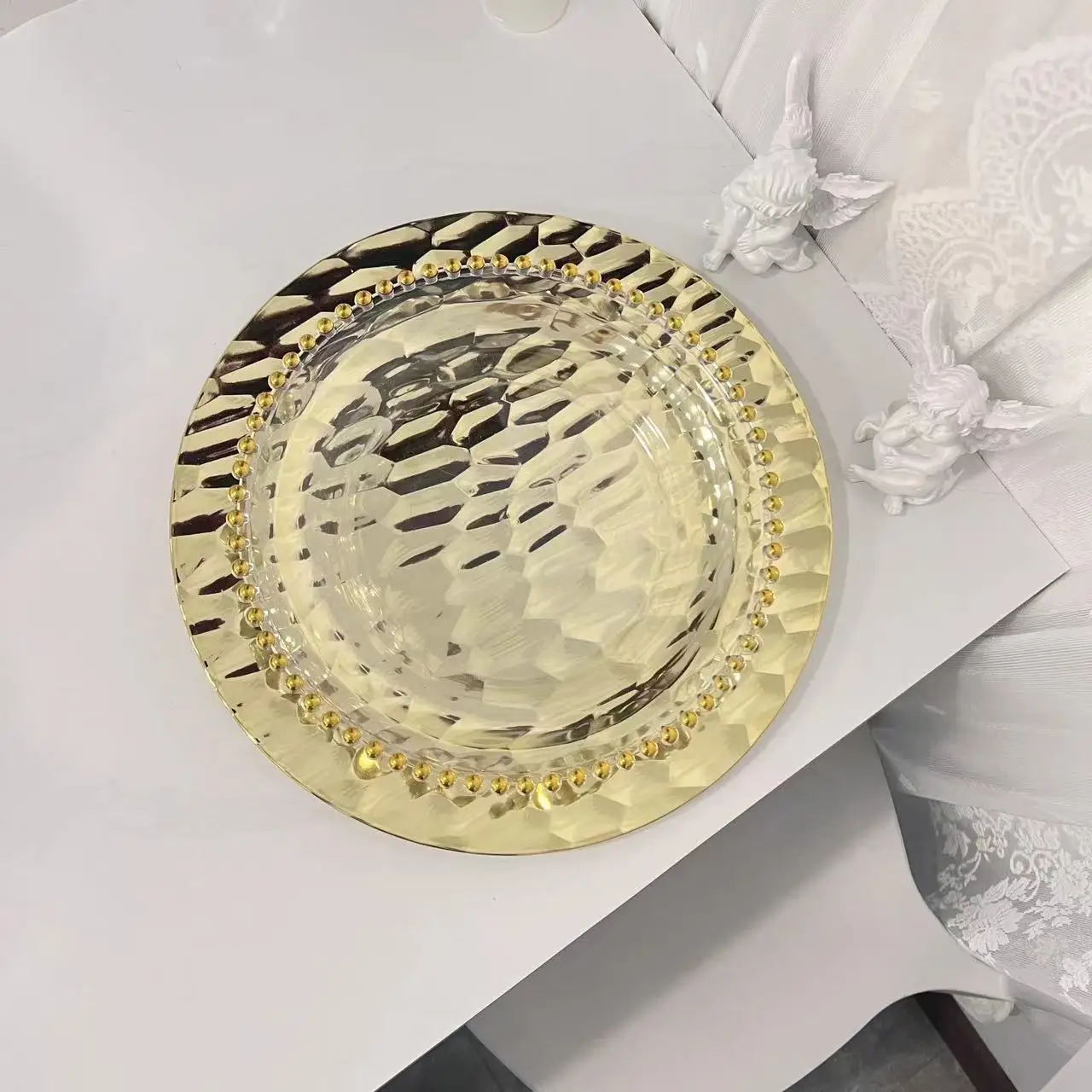 Golden Charger Plates Round Plastic Reef Plate For Dinner Plates Wedding Party Elegant Decoration Place