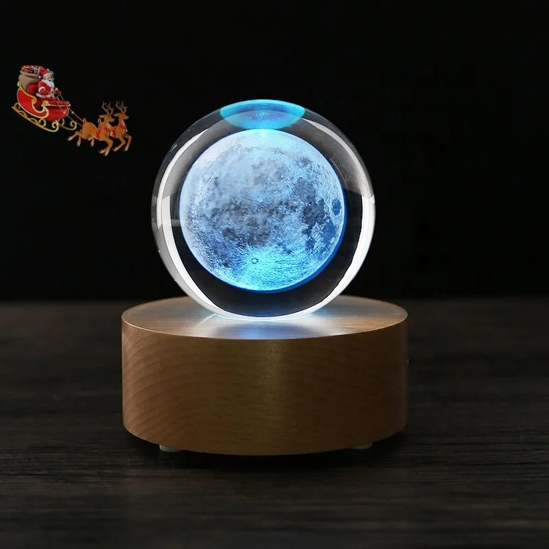 Gleam Hand Cranked Rotating 3D K9 Crystal Ball crystal sphere ball Music Box For Birthday Souvenirs Gift