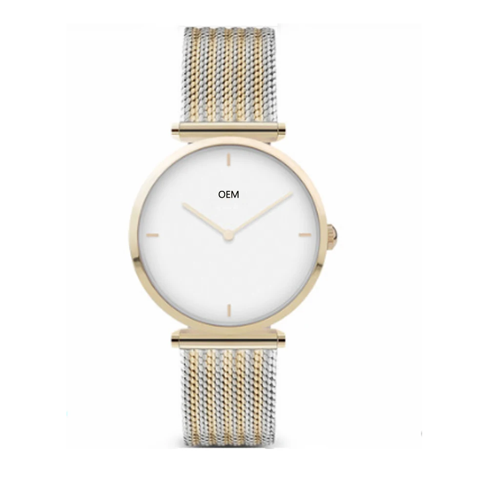 Часы наручные женские из нержавеющей стали элегантные модные простые кварцевые с плетеным металлическим ремешком меньшим количеством света