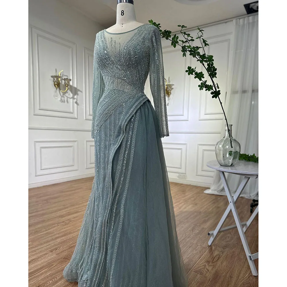 Serene Hill Dubai Arabic Designer Luxury Turquoise Mermaid Beaded Evening Dresses Gowns For Women Wedding Party 2023 LA72124