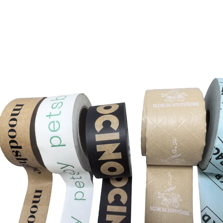 Custom Printed Logo Water Activated Appear Gummed Carton Packing Reinforced Kraft Tape Paper