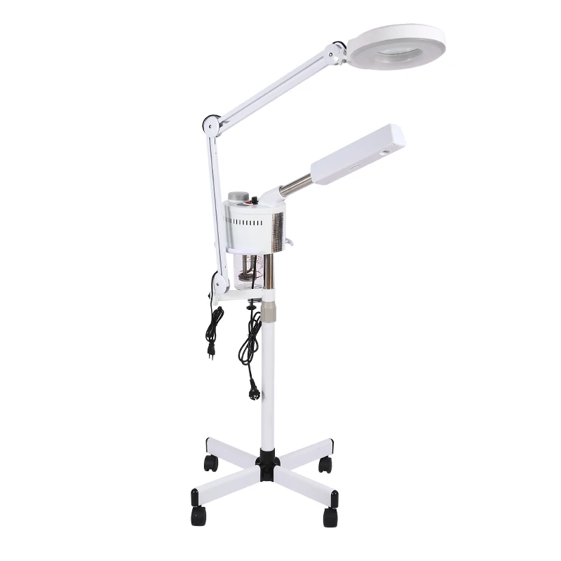 Glass bottle 2 in 1 facial steamer Button version Vapor face steamer professional facial steamer with LED lamp for beauty salon