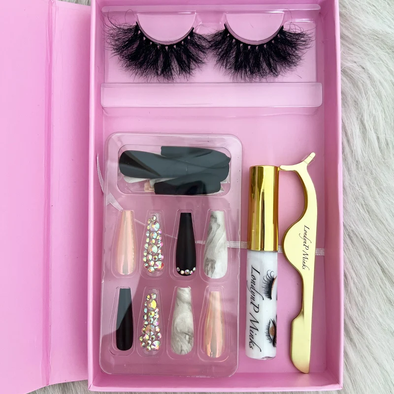 2022 new designer luxury artificial nails press on nails and lashes set packaging