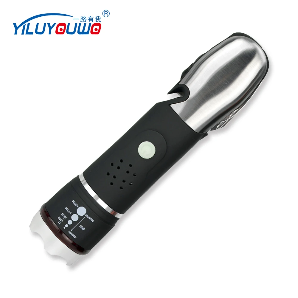LED Zoom Focus Battery Safety Hammer Seat Belt Cutter Car Emergency Self Defensive Tactical Tool Alarm Flashlight AAA 173g