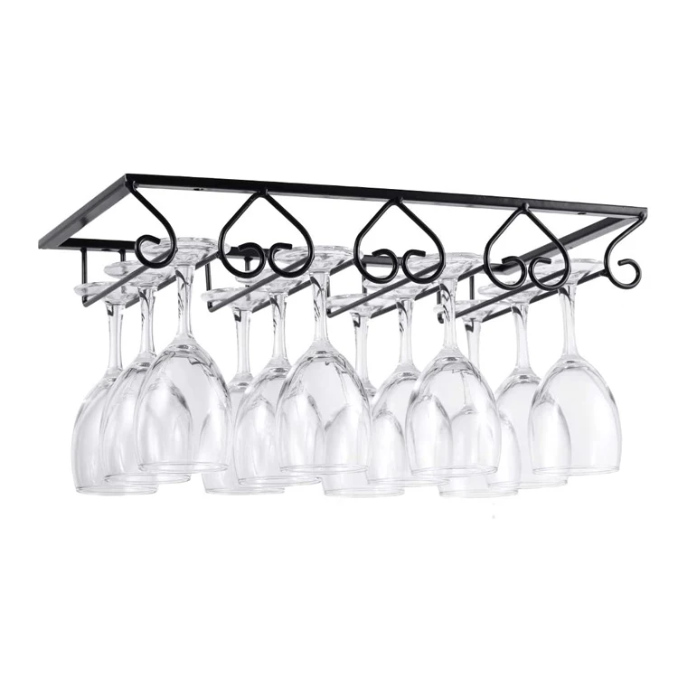 Under Cabinet Stemware Wine Glass Holder Rack Wine Bottle Display Stand Iron Wire Metal Hanging Wine Rack