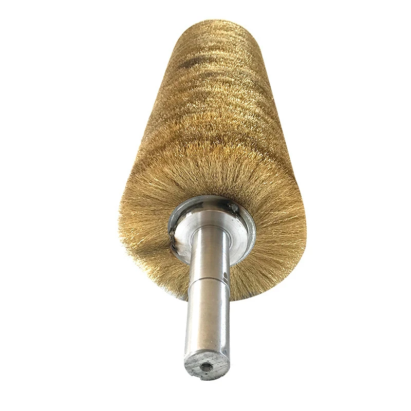 Customized Rust Removal Industrial Copper-plated Steel Wire Winding Cylindrical Brush with Shaft for Polishing