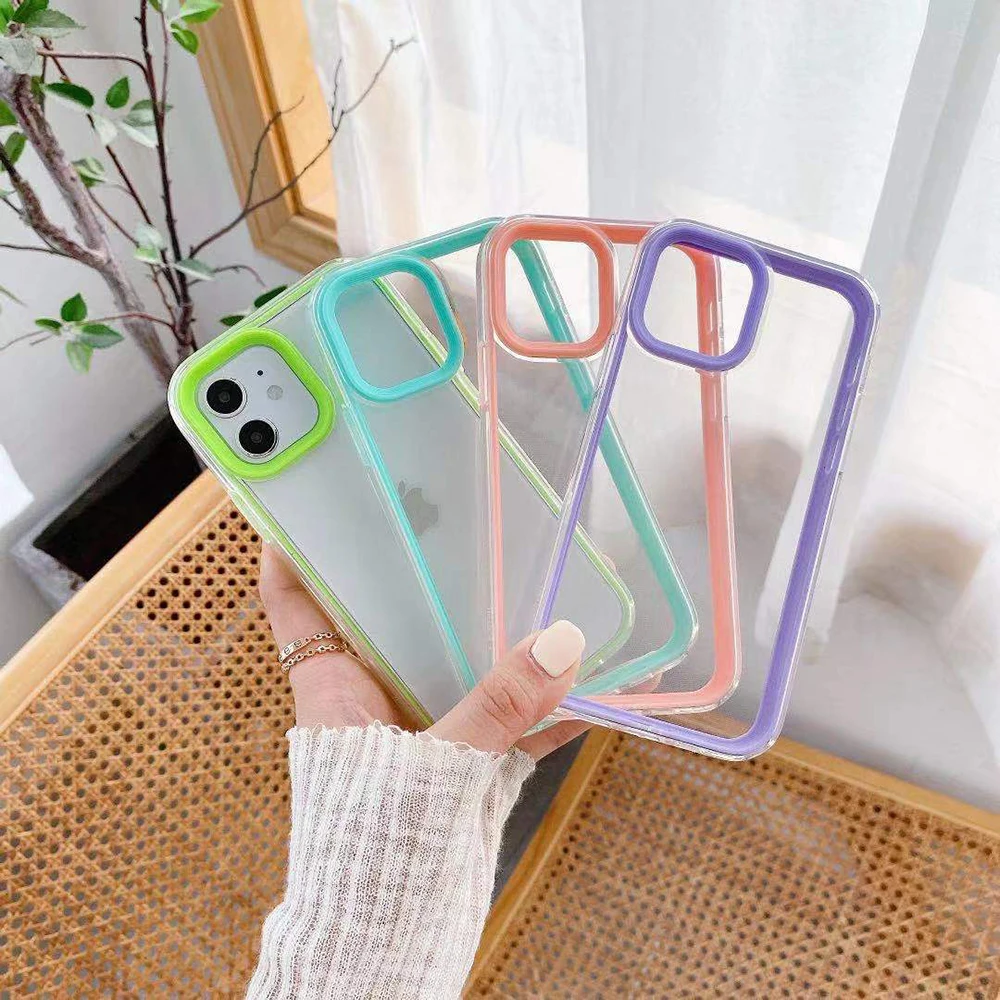 Оптовая продажа с фабрики прозрачный 3 в 1 чехол с цветной рамкой противоударный чехол для моделей Iphone