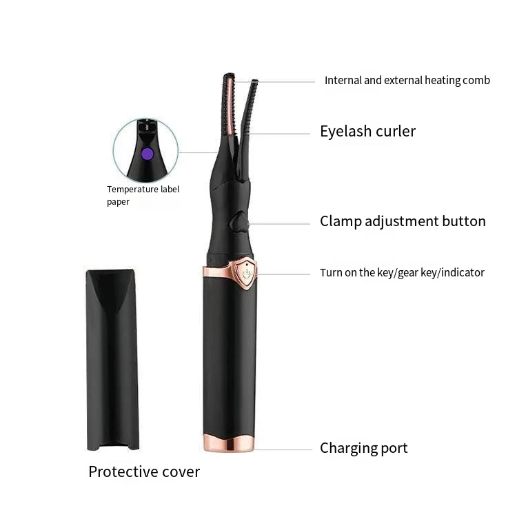 Long Lasting USB Rechargeable Electric Heating 2 in 1 Clip-Type Eyelash Curler Heated Eyelash Curler with Built-in Comb