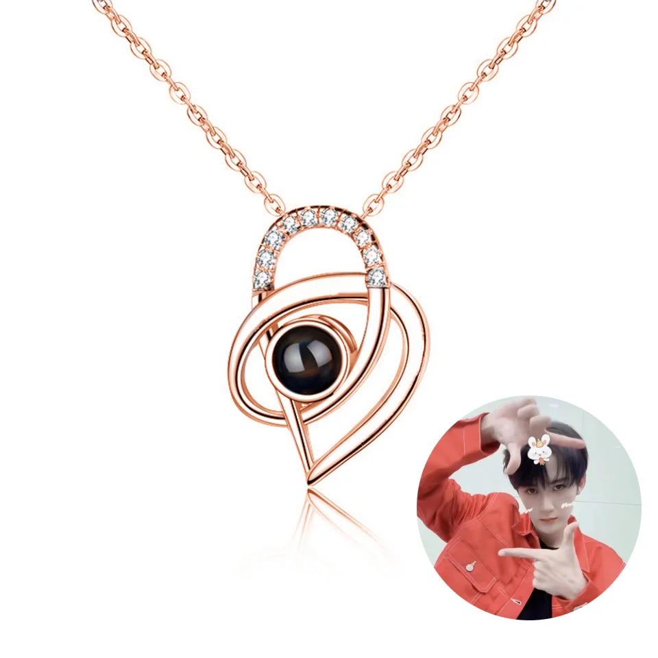 Wholesale I Love You 100 Language Projection 3d Photo Engraved Heart Shape Pendant Necklace For Women
