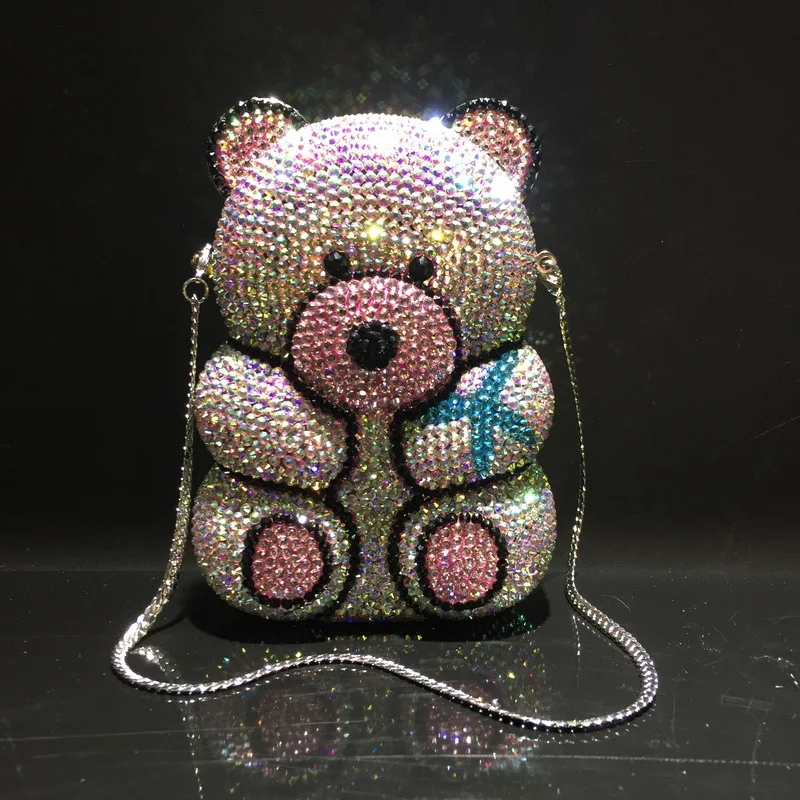 Newest Fashion Teddy Bear Evening Bag Panda Evening Purse Rhinestone Clutch Crystal Party Wedding Bridal Animal Evening Clutch