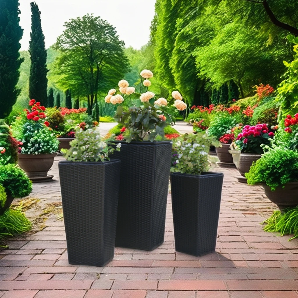 Modern Outdoor Garden Balcony Stand Flower Pot Plant Display Basket Rattan Wicker Stand Floor Pergola Garden Indoor Decorative