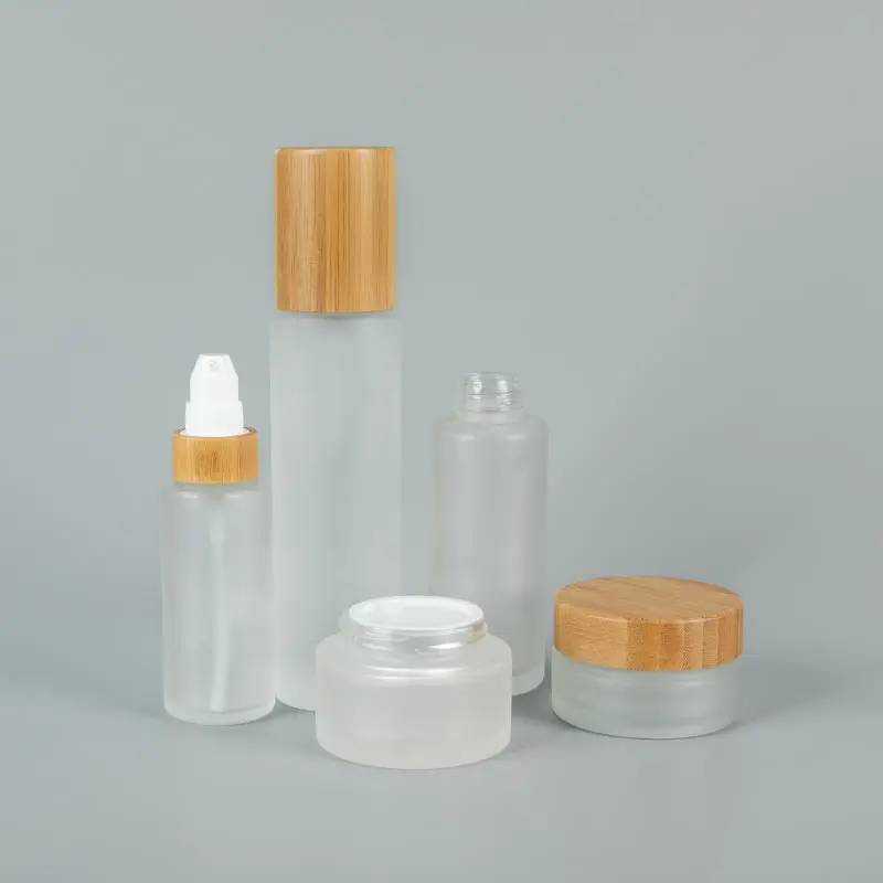 30ml 50ml 100ml 120ml 150ml Wholesale Frosted Empty Cosmetic Sets Glass Serum Lotion Bottle with Treatment pump