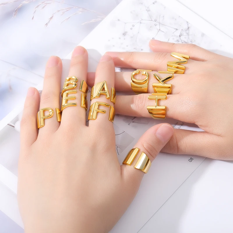 
Hot Selling In Amazon A-Z Initial Rings Jewelry Stainless Steel Statement Alphabet Letter Ring For Women 