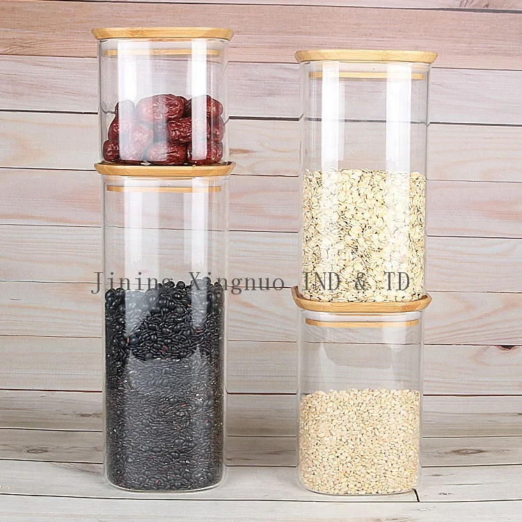 High Quality Square Shape Big Size Glass Jar/Borosilicate Glass Food Container With Bamboo Lid