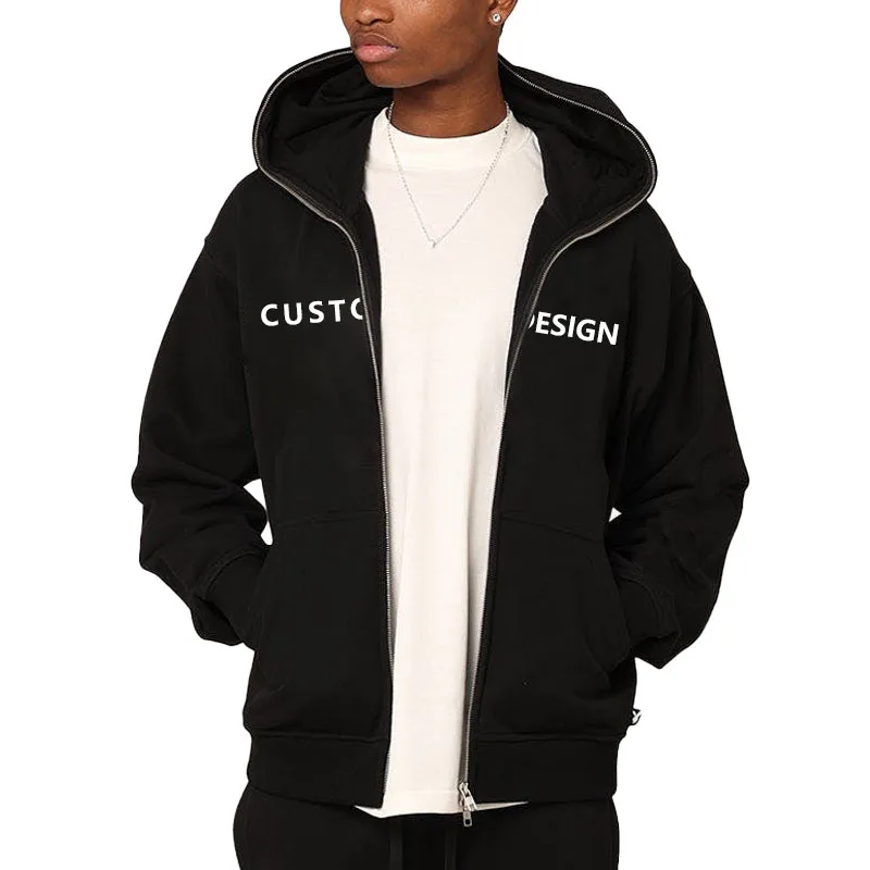Customize logo Full face zip up Hoodies High quality heavyweight full zip up hoodie manufacturer streetwear zip up hoodies for m