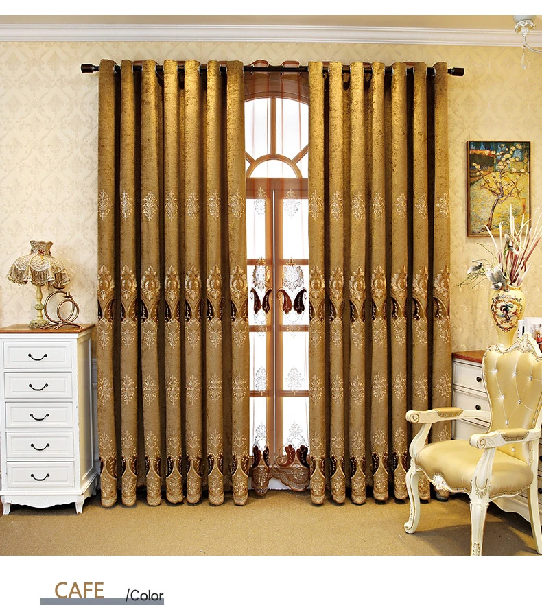 Villa European Tende Ready Made Hotel Living Room Blackout Cortin Luxury Finished Embroidery Chenille Window Curtains