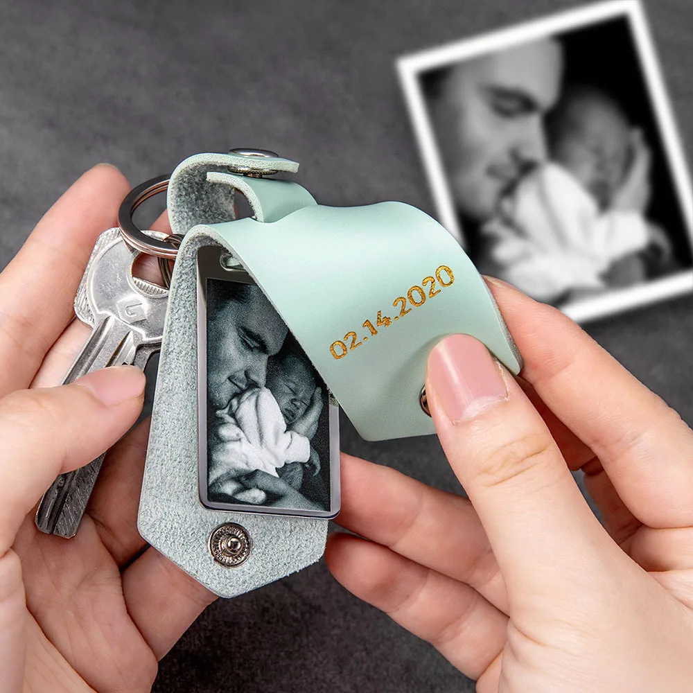 Personalized Present Custom Logo Leather Keychain With DIY Blank Photo