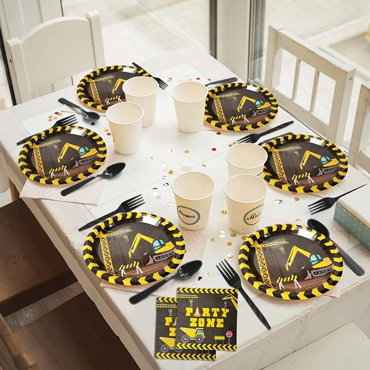 Construction Birthday Party plates and napkins Construction Theme Tableware Set Dump Truck Party Table Decorations Supplies