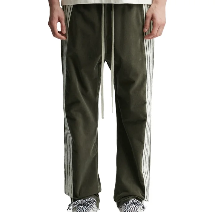 Hot Selling streetwear loose fit french terry cotton sweatpants stripe wide leg unisex jogger pants