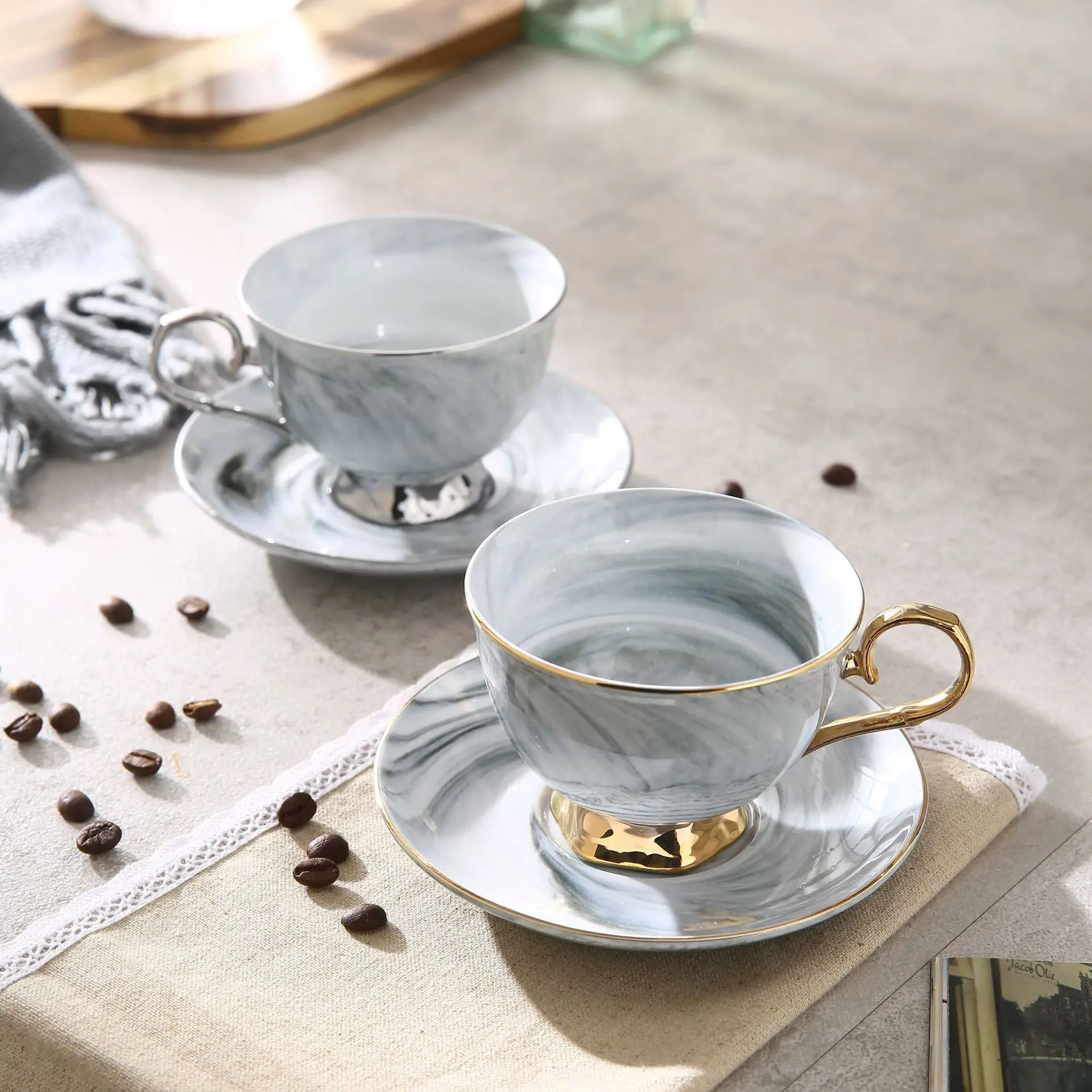 
Marble Design Golden Rim Coffee Cup Coffee Cup With Saucer Ceramics Cup Sets For Coffee And Tea 