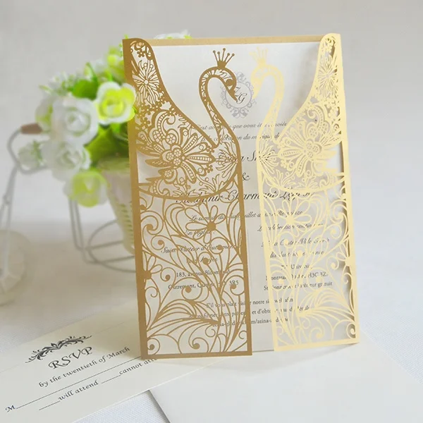 Cheap laser cut wedding cards invitations with bank card