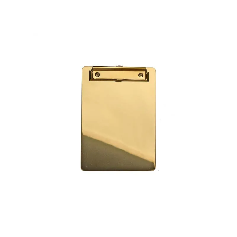 
Nordic Style Office Restaurant Supply Gold Stainless Steel Menu Folder Clipboard Folder Writing Board 