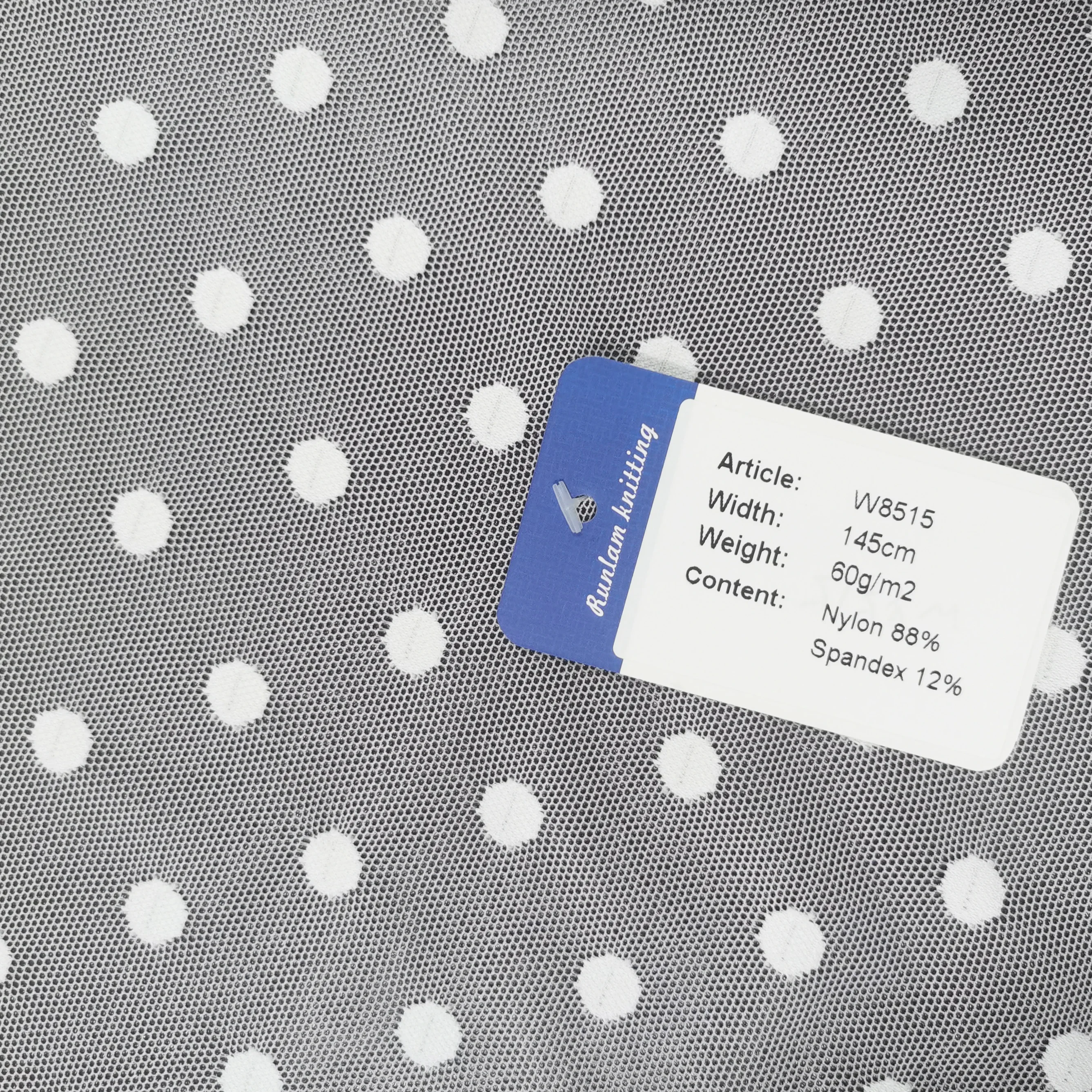 2022 New Design white dot jacquard knitted 60gsm 88 Nylon 12 spandex see through stretch mesh fabric for women lingerie