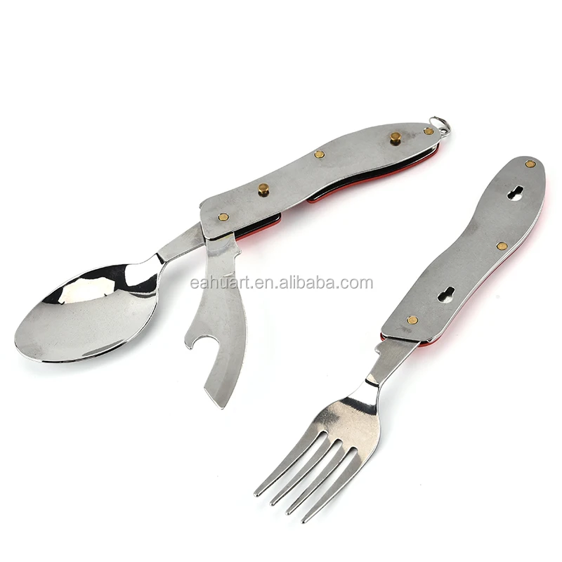 Customized Camping Tableware Travel Stainless Steel Cutlery Set with Silicone Folding Cup