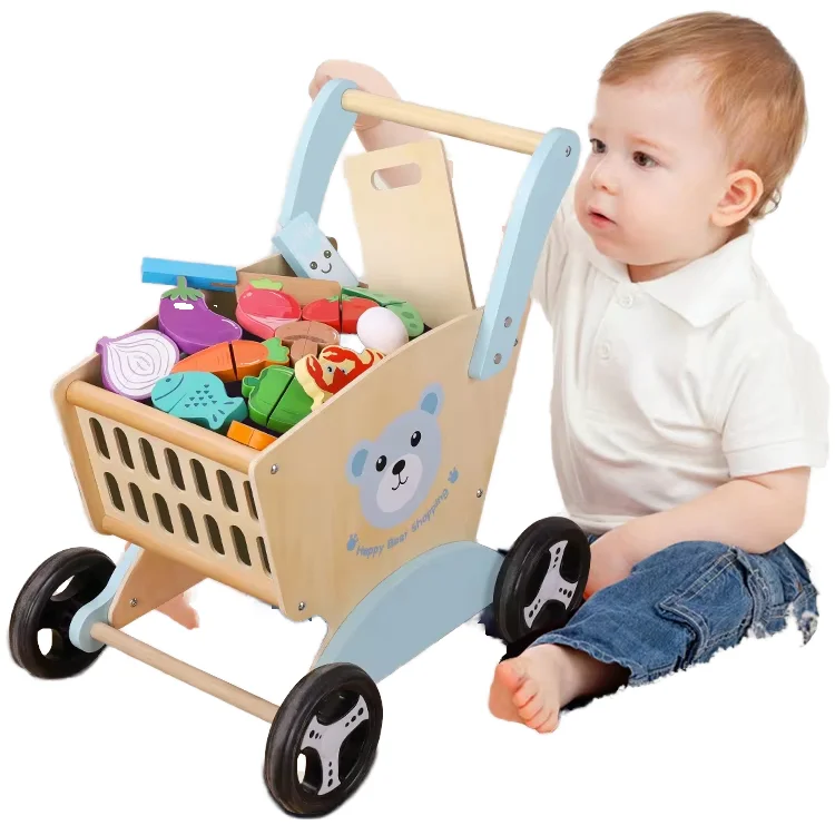 Hot style children party Sweet candy Shopping cart gifts creative Wooden simulation family kitchen toys For boys and girls