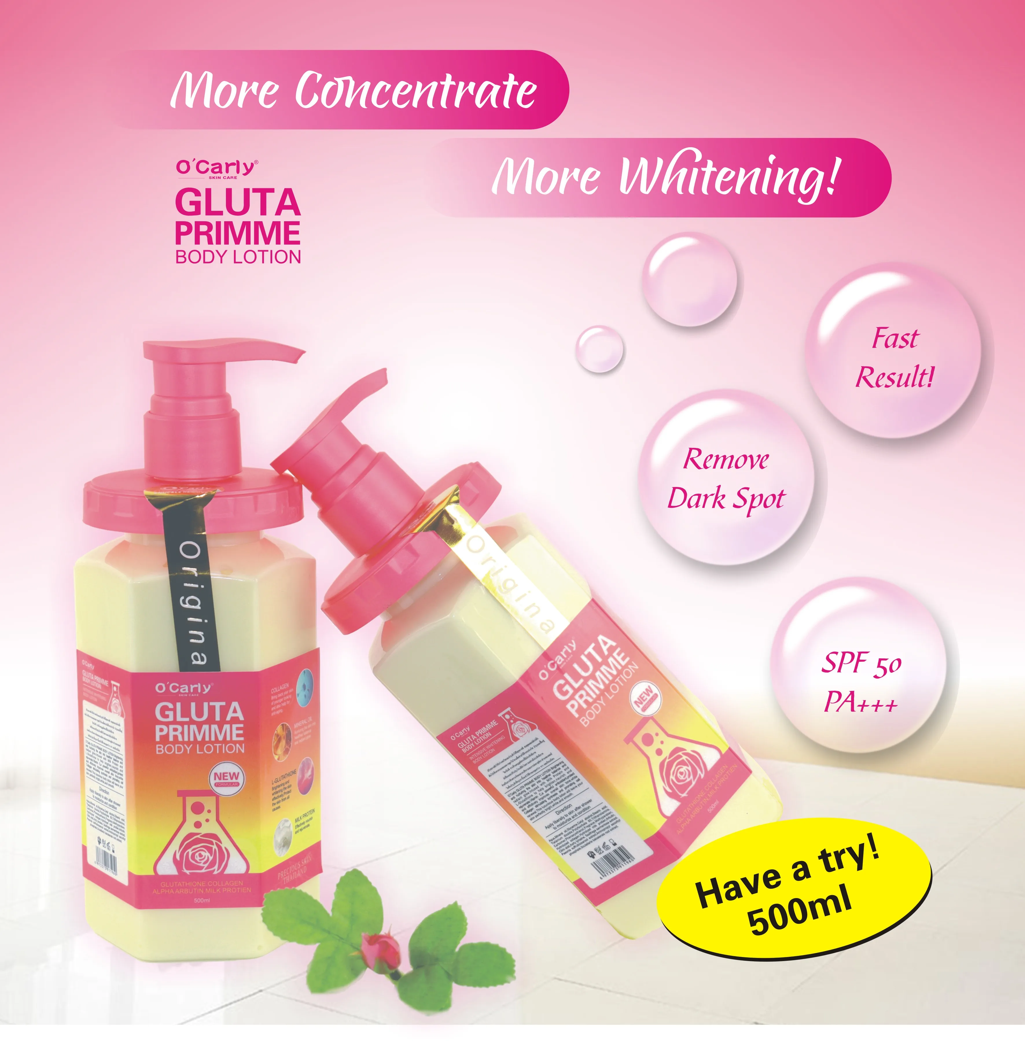 Gluta Primme New Formula  Add Vitamin C Mineral Oil Brightening Antioxidantive Nourish Skin Intensive Whitening Body Lotion