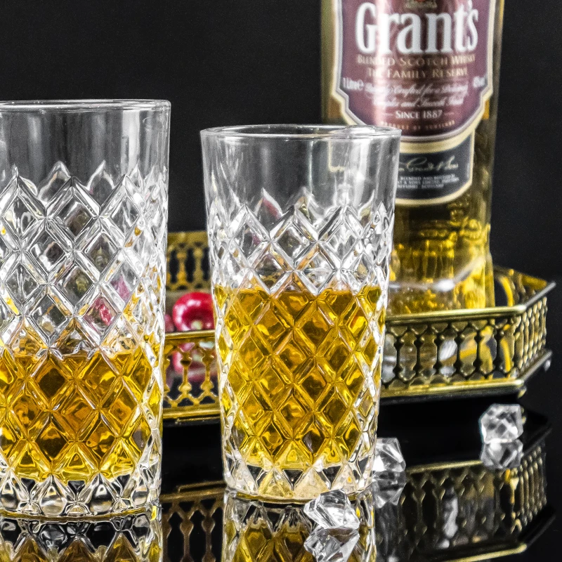 Factory Direct Sell Tall and Thin Water Juice Milk Wine Cup Crystal Whiskey Liquor Glasses Cup Tumbler Drinking Glassware