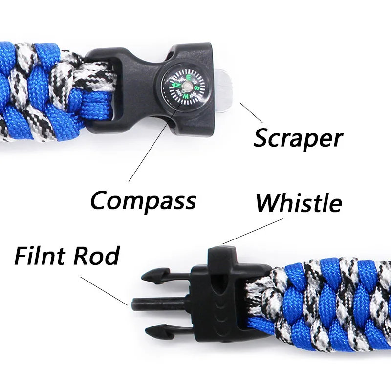 
Person Fire Starter Whistle Compass Kit Rescue Paracord Bracelet for Men 