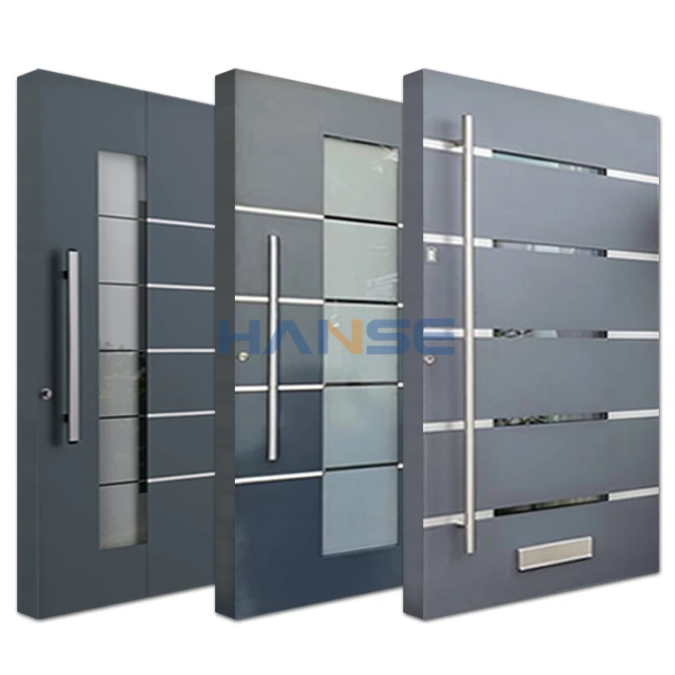 Residential house villa exterior main entrance burglar-proof safety flat stainless steel door with grill design