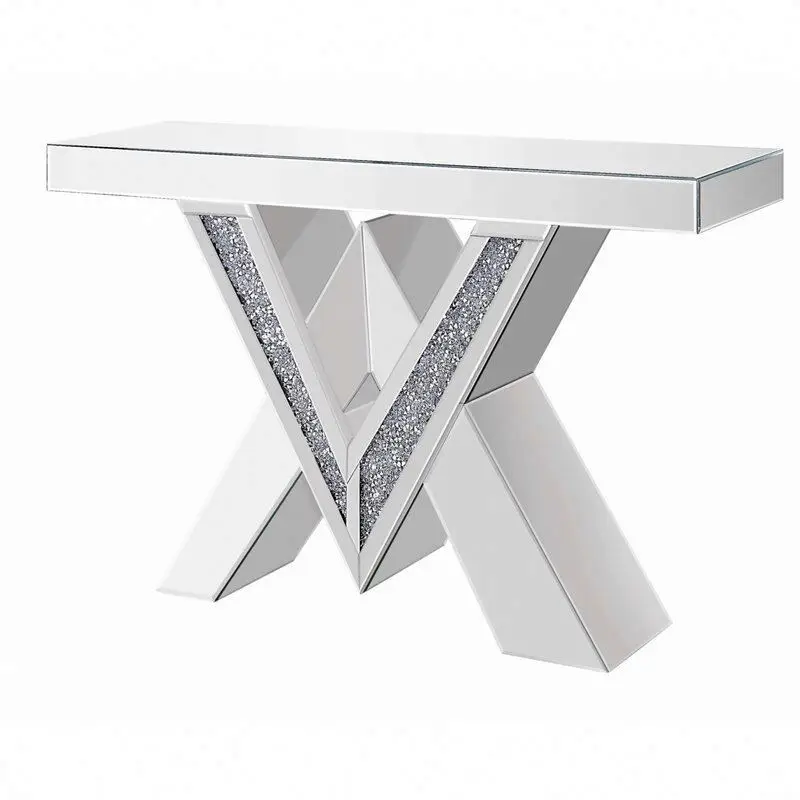 V Shaped Crushed Diamond Console Table Living Room Mirrored furniture Console Table