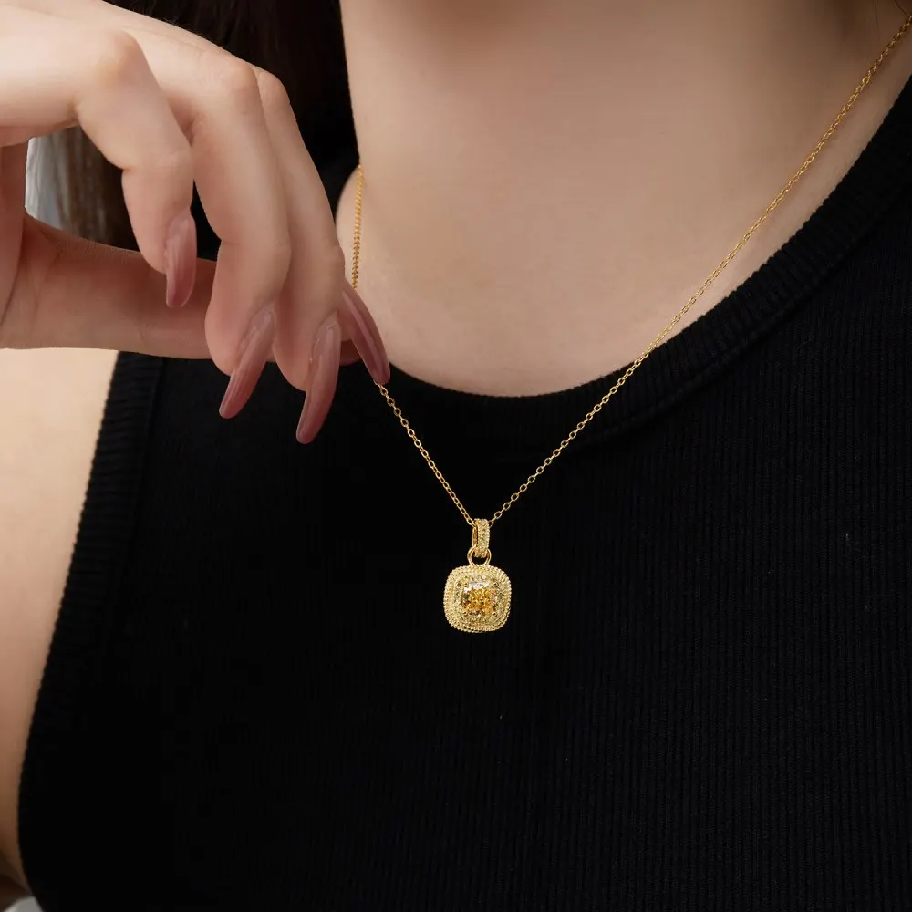 Dylam Simple Link Chain Jewellery Necklaces 18K Gold Plated Yellow 8A Cubic Zirconia Solitaire Pendant Necklace for Women