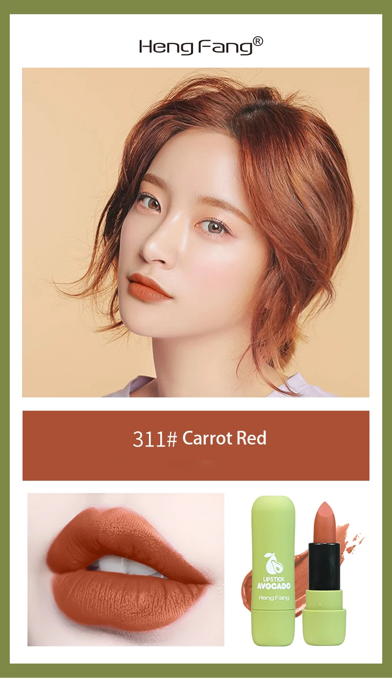 Avocado soft velvet lipsticks logo customize brand matte private label lipstick with high pigment