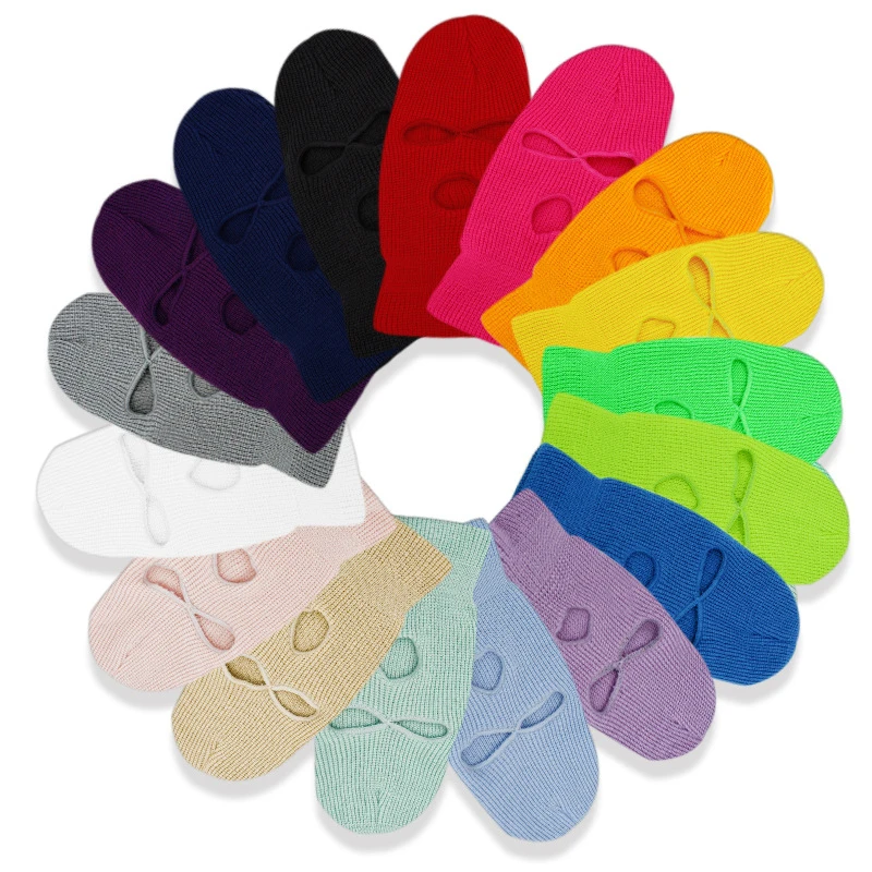 Оптовая продажа Лидер продаж разноцветная Лыжная маска с 3 отверстиями зимние теплые шапки для лица вязаная Балаклава пользовательским логотипом