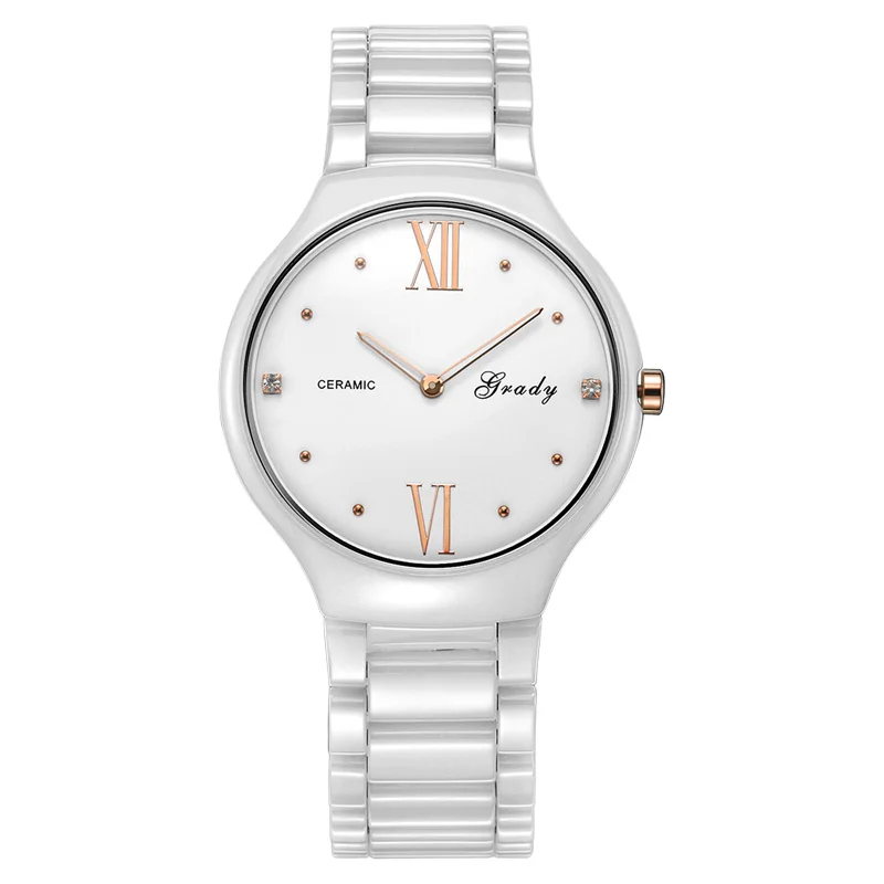 Grady women watches luxury White Ceramic waterproof wristwatch quartz ladies fashion watch