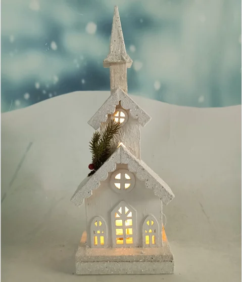 mini led wooden Christmas house village with lights decor for holiday home decoration