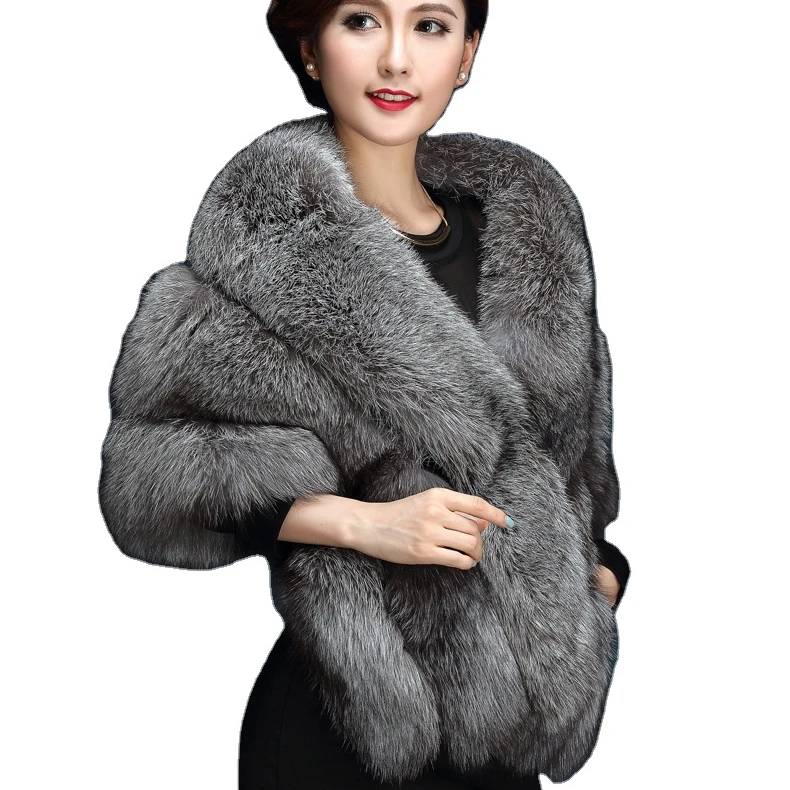 Wholesale Retro light luxury Autumn Winter Bride Shawl Wedding Cloak Dress Cheongsam Fur Cape Coat Women Imitation Fox Fur Shawl