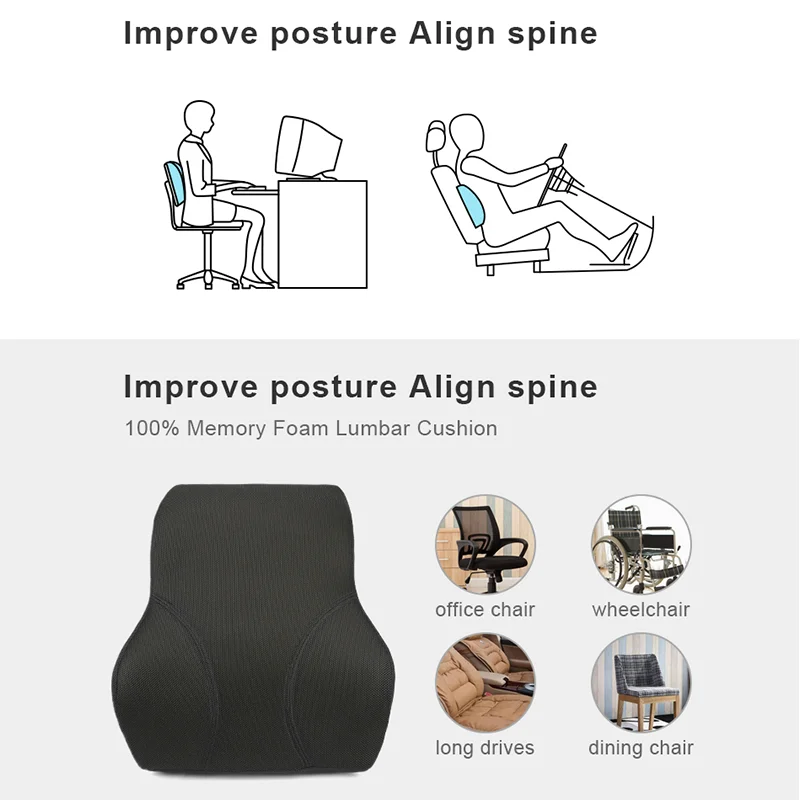 Foldable Bus Driver Waist Backrest Cushion Memory Foam Lumbar Support Chair Back Cushion For Pain Relief