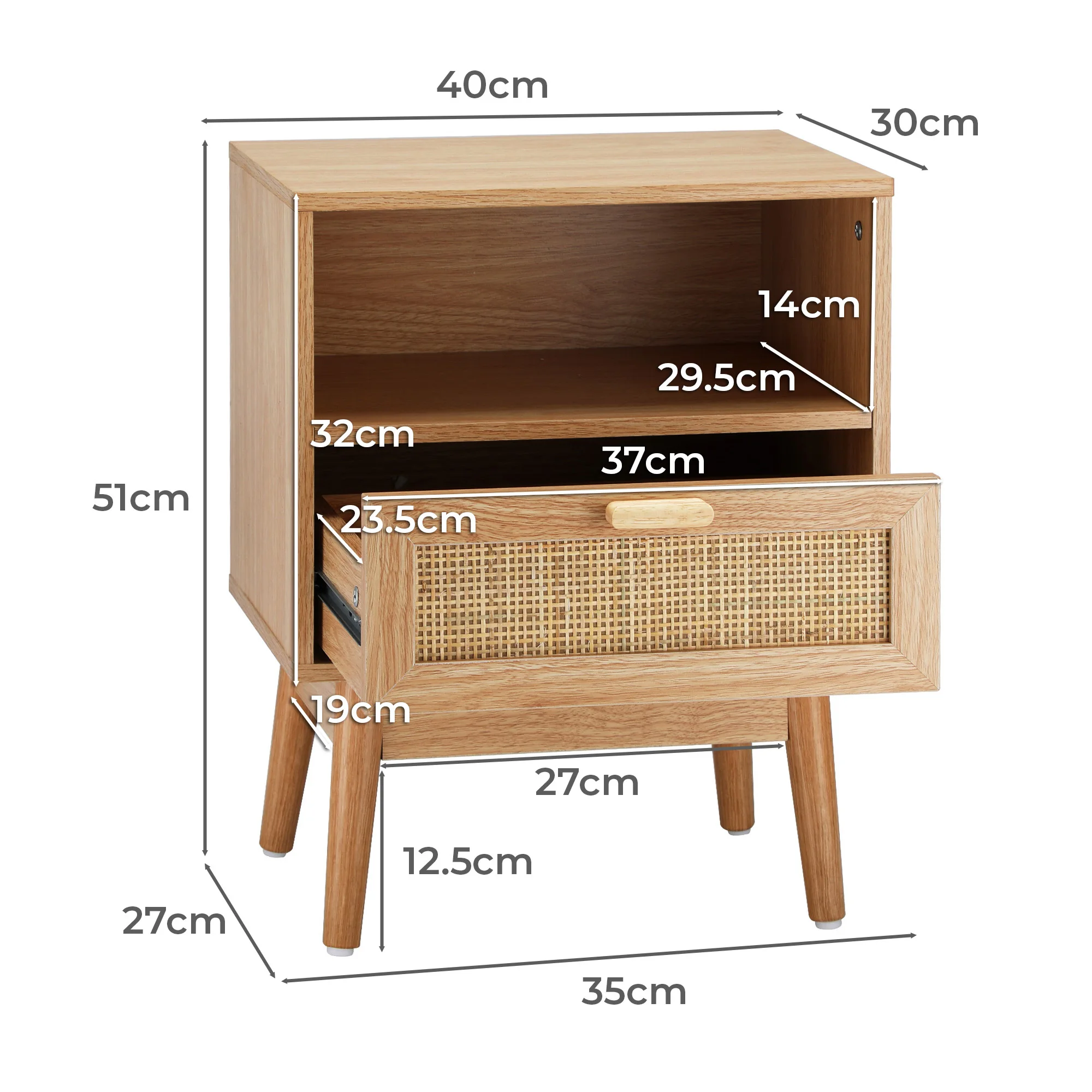 modern nightstands bedside table with open space and 1 rattan drawer furniture for bedroom and living room