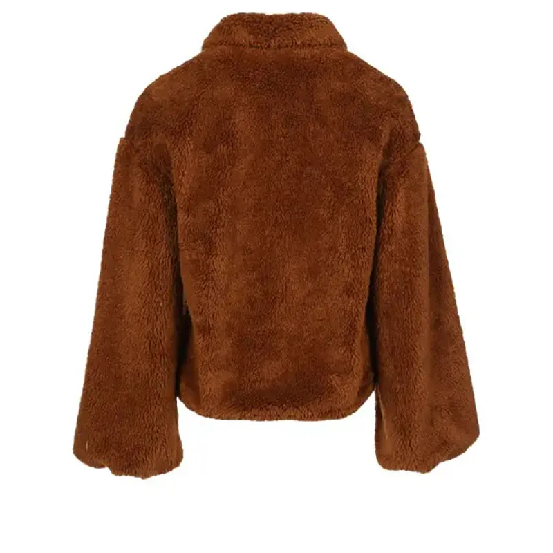 Custom Women Winter Autumn Long Sleeve Teddy Coat Drawstring Jacket Zip Up Tops Casual Sweatshirts with Lantern Sleeves